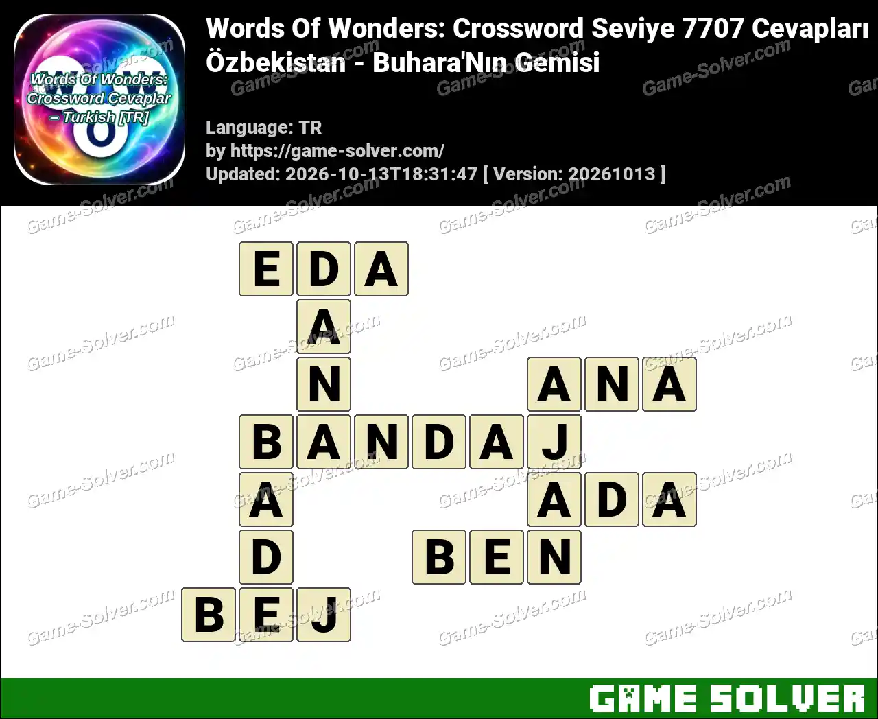Words Of Wonders: Crossword Seviye 7707 Cevapları – Özbekistan – Buhara’Nın Gemisi